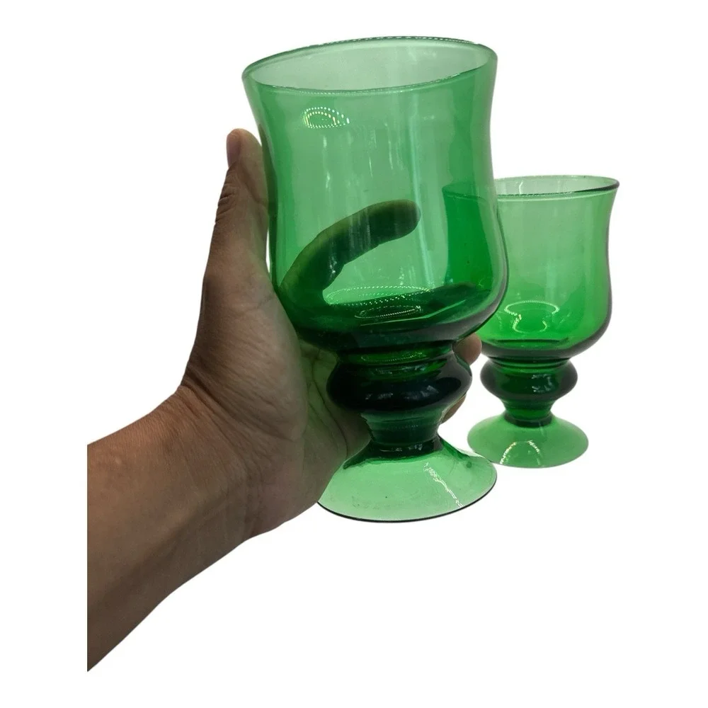 Vintage Nancy Calhoun Solid Colors Green Water Goblets Set of 2 Mid Century MCM